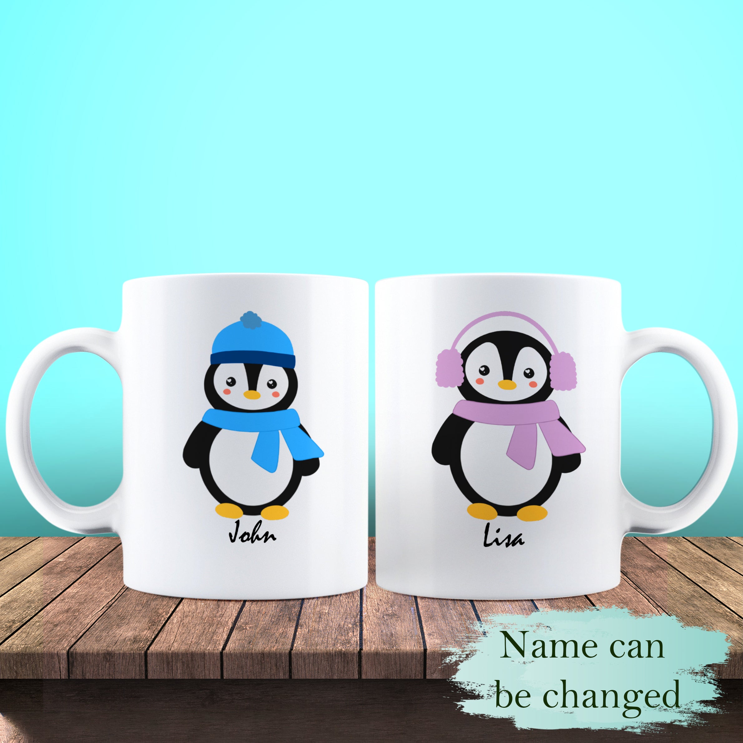 Personalized  Winter Penguins Custom Name Mugs For Couple