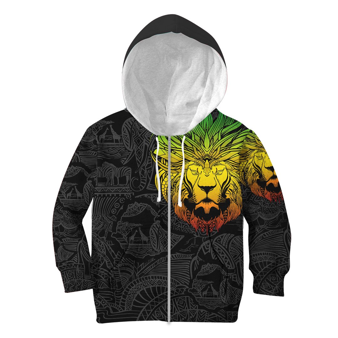 1stTheWorld Ethiopia Hoodie Kid Zip Ethiopia Lion Pattern Africa A10