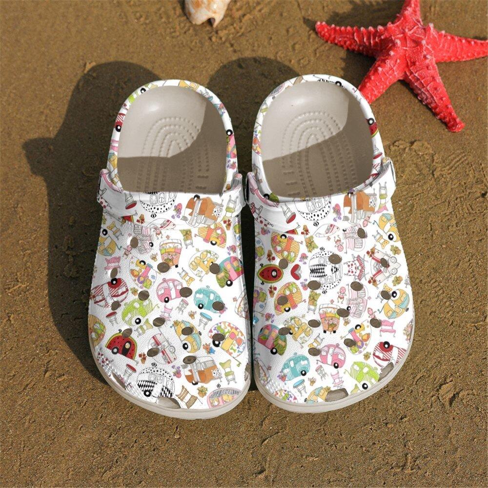 Camping Personalized Clog, Custom Name, Text, Color, Number Fashion Style For Women, Men, Kid, Print 3D Trailer Pattern