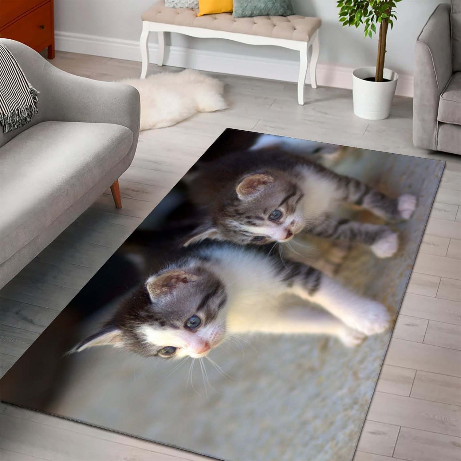 Cats Two Kittens Glance Area Rug Carpet Kitchen Rug US Gift Decor