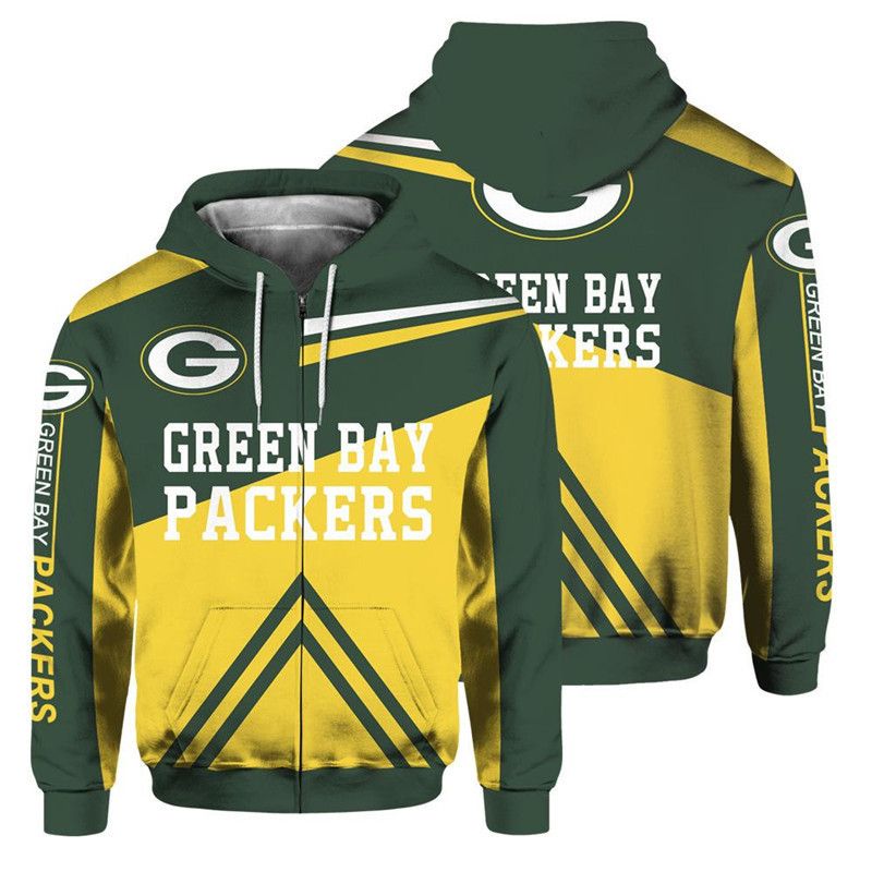 Men’s Green Bay Packers Soft Fleece Pullover Zip Hoodie Sweatshirt