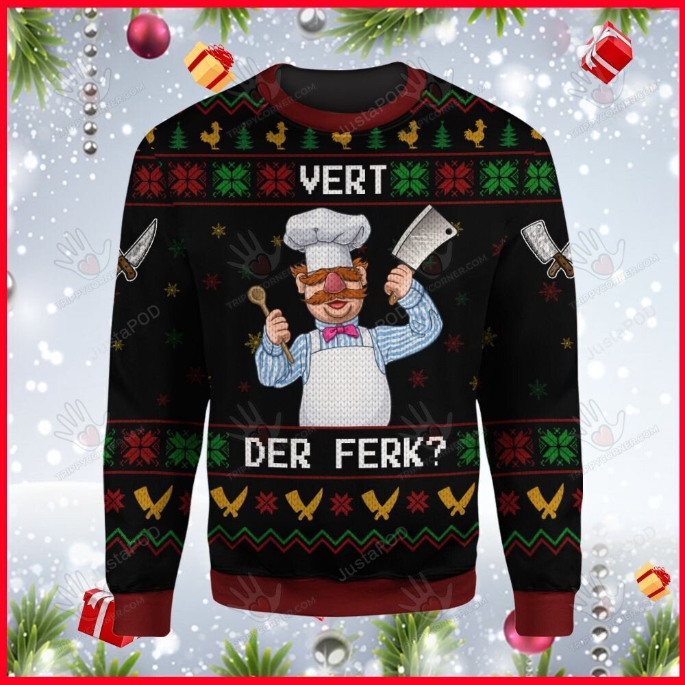 The Muppets Show Swedish Chef Vert Der Ferk  Ugly Sweater Christmas Gift