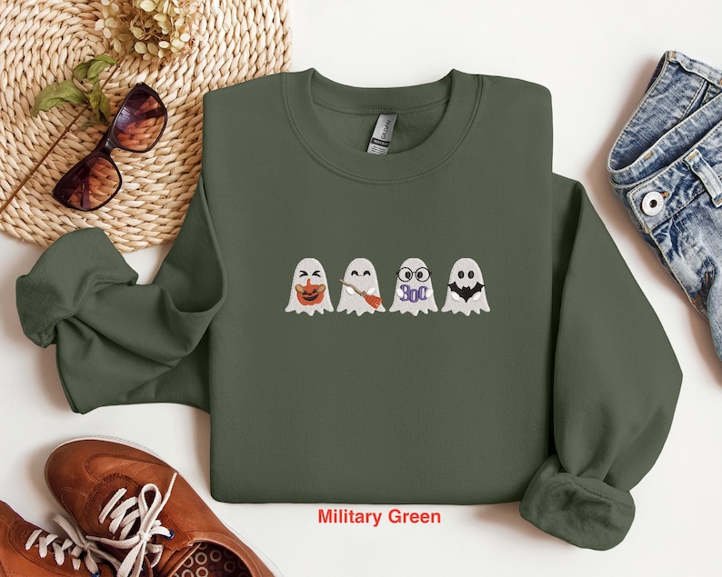 Embroidered Cute Ghost Sweatshirt, Embroidered Halloween Shirt, Halloween Ghost Sweatshirt, Cute Halloween Shirt, Halloween Cute Ghost Shirt