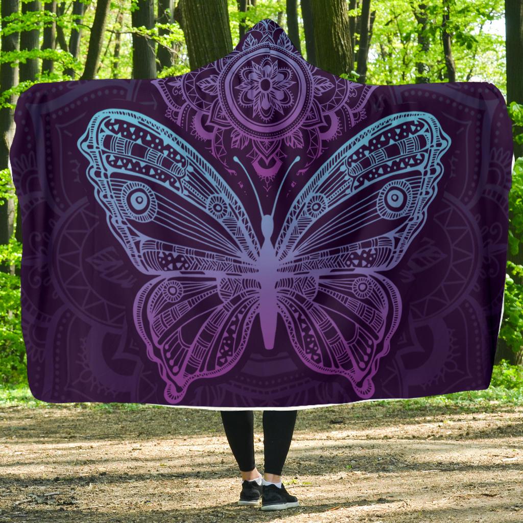 Purple Butterfly Hooded Blanket