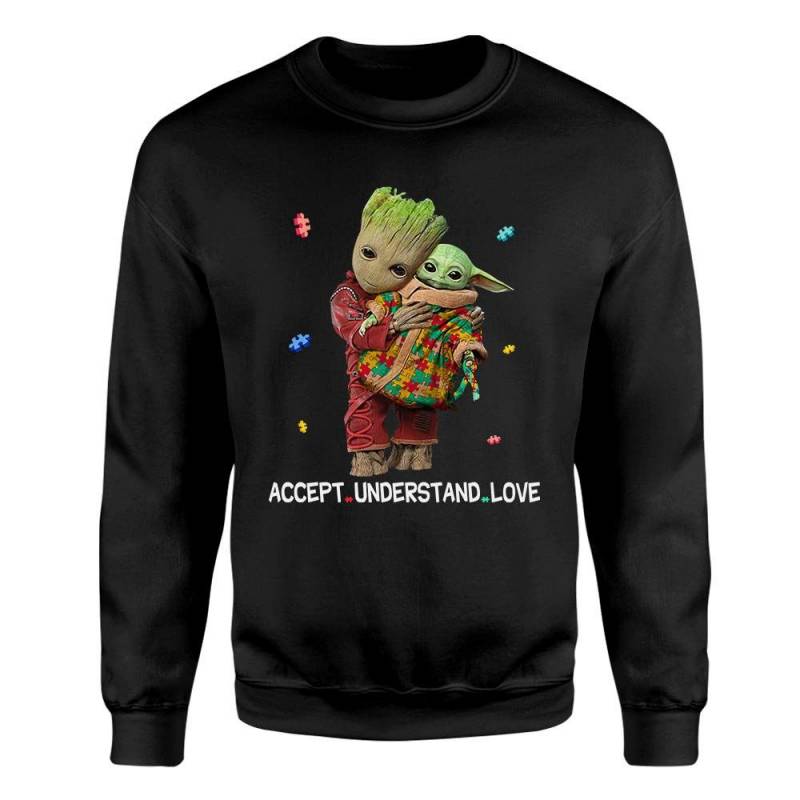 Accept Understand Love Autism Awareness Baby-groot Hug Baby-yoda Cute Shirt