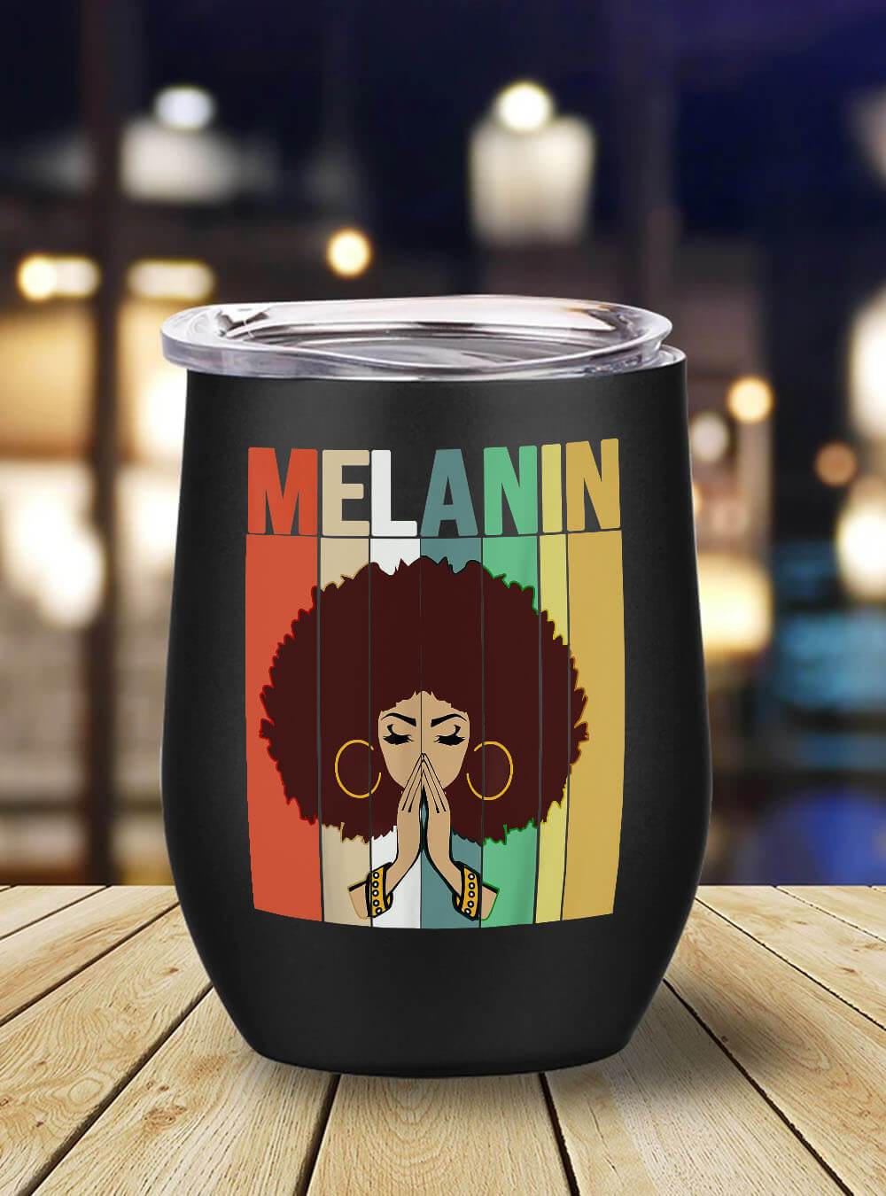 Afrocentric Tumbler Design Melanin Vintage Retro Afro Woman Queen Black History Month Stainless Steel Wine Tumbler Mug Black History Gift Ideas BPS7594