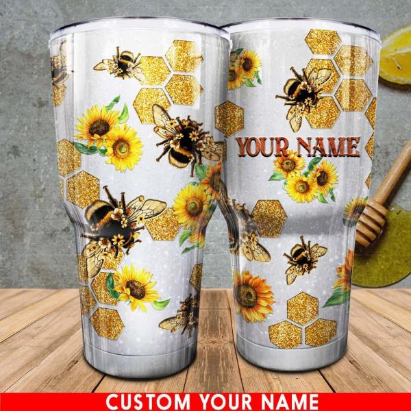 Bee Bumble Bee Honeycomb Glitter Peekaboo Tumbler Coffee Cup Wine Glass Spring Summer Bee Tumbler Custom Your Name