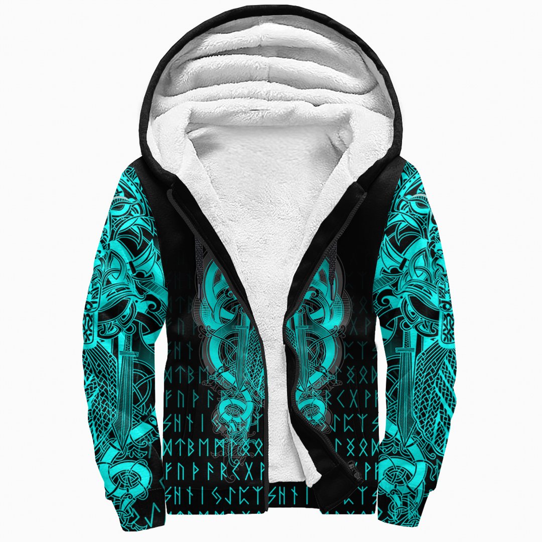 (Custom ) Viking Style Tyr Tattoo Cyan Sherpa Hoodie A27 