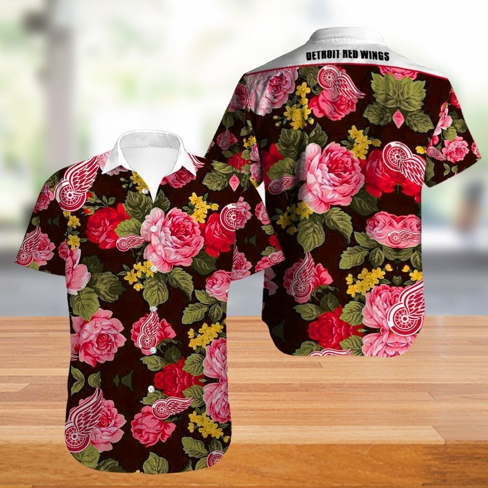 Detroit Red Wings Hawaiian Shirt Tropical Flowers Summer For Fans