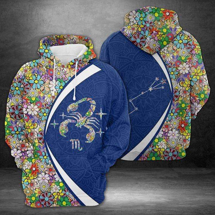 Scorpio Horoscope Flower Pattern Unisex Birthday Hoodie 3D #L