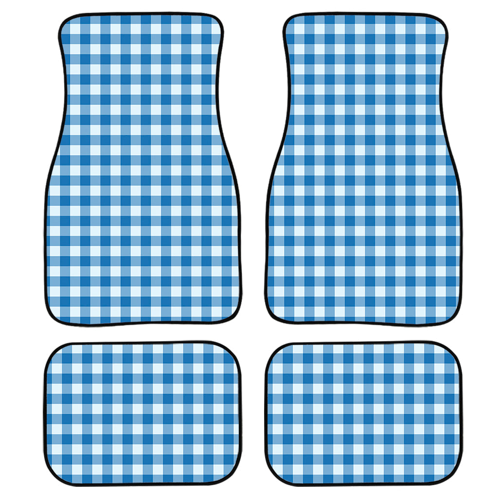 Blue And White Check Pattern Print Front And Back Car Floor Mats, Front Car Mat