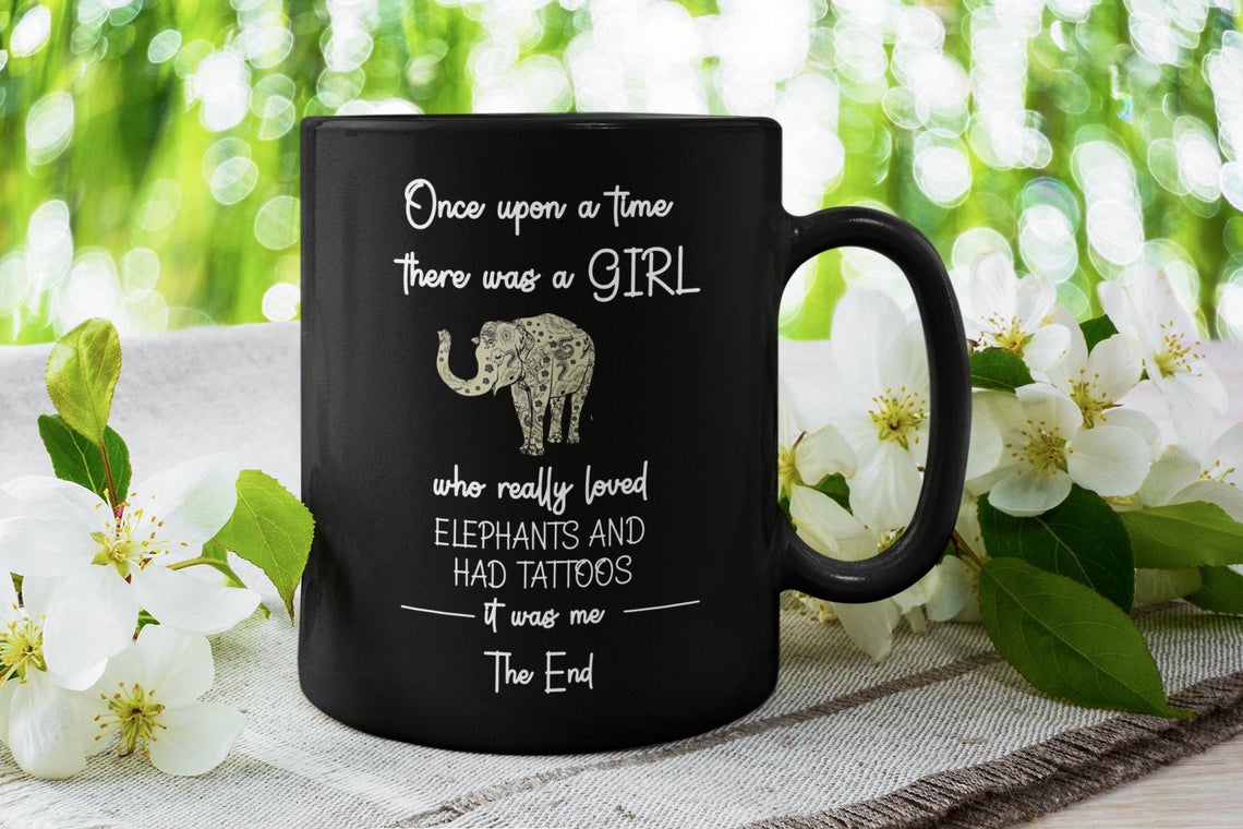 Elephants And Tattoos Black Mug | Elephant Lover | Tattoo Lover | Gift For Elephant Lovers | Elephant Mug | Elephant Cup Double Side Printed Ceramic Coffee Mug T