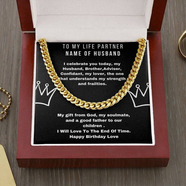 Valentines Day Gifts For Him, Cuban Link Chain Necklace For Husband, My Liffe Partner Name Husband