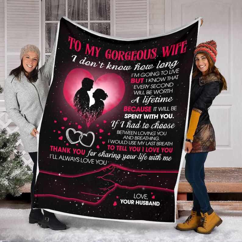 To My Gorgeous Wife Love Quilt Fleece Blanket,Mink Blanket,Sherpa Blanket,Gift For Wife Family Home Decor Bedding Couch Sofa Soft And Comfy Cozy