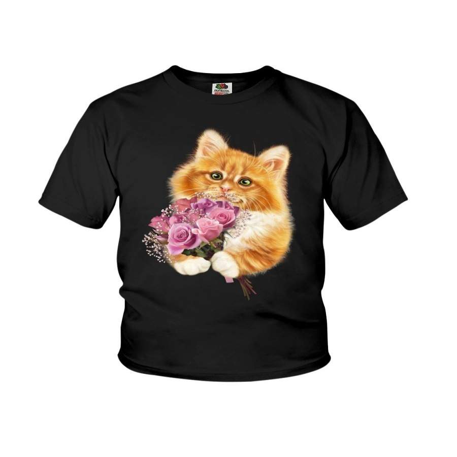 Cute Kitten With Roses T-Shirt Youth Tee