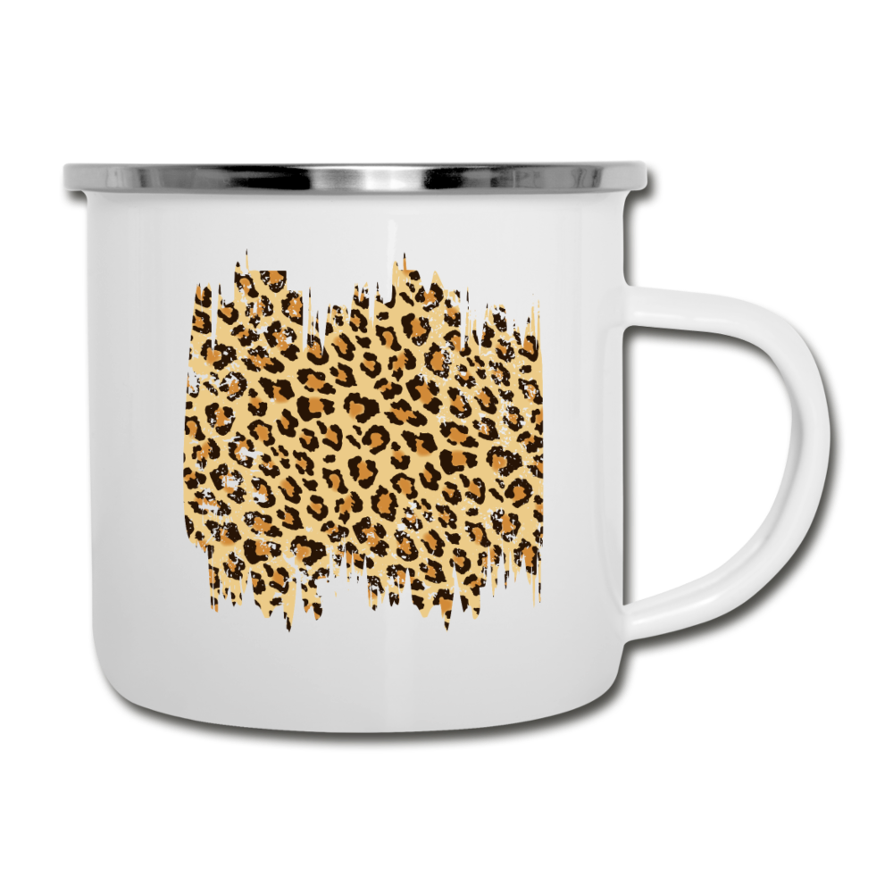 Distressed Leopard Print On White Enamel Camping Mug Cup