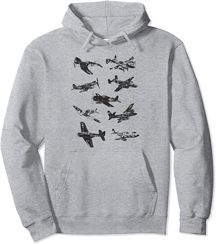 WWII US Fighter Jet Aircraft World War II Vintage Airplanes Pullover Hoodie