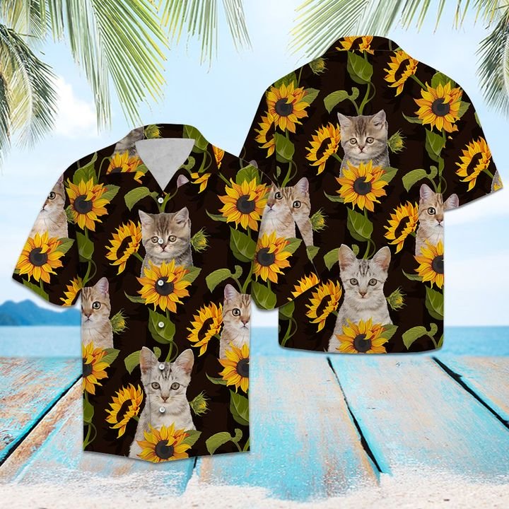 Cat Sunflower Hawaii Shirt Summer Button Up For Couple Ha98546