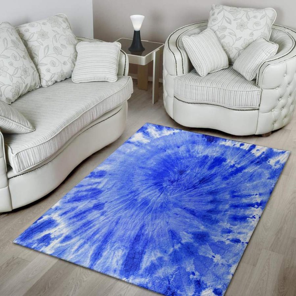 Blue Tie Dye Print Area Rug