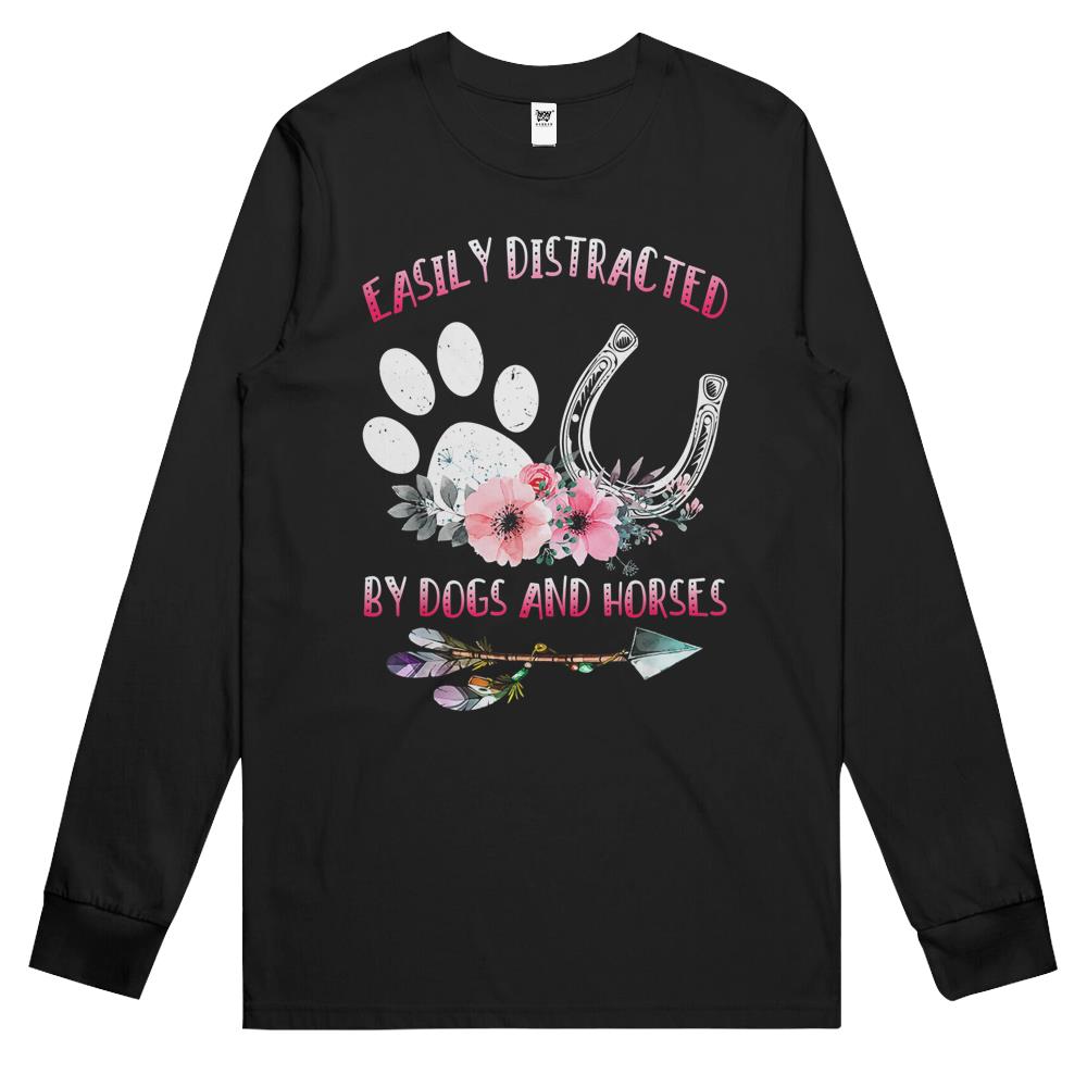 Horse Shirts For Women Easily Distracted By Dogs And Horses Long Sleeve T Shirts