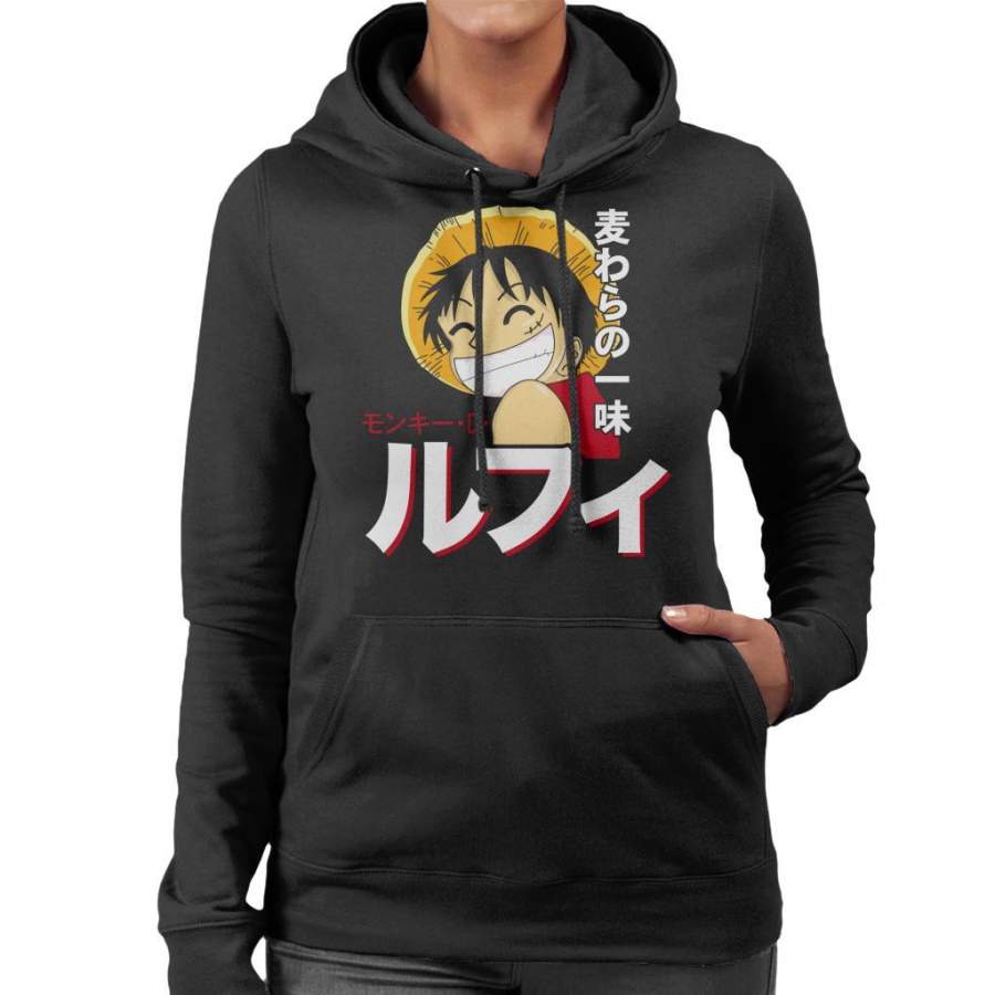 One Piece Monkey D. Luffy Japanese Text Women’s Hooded Sweatshirt