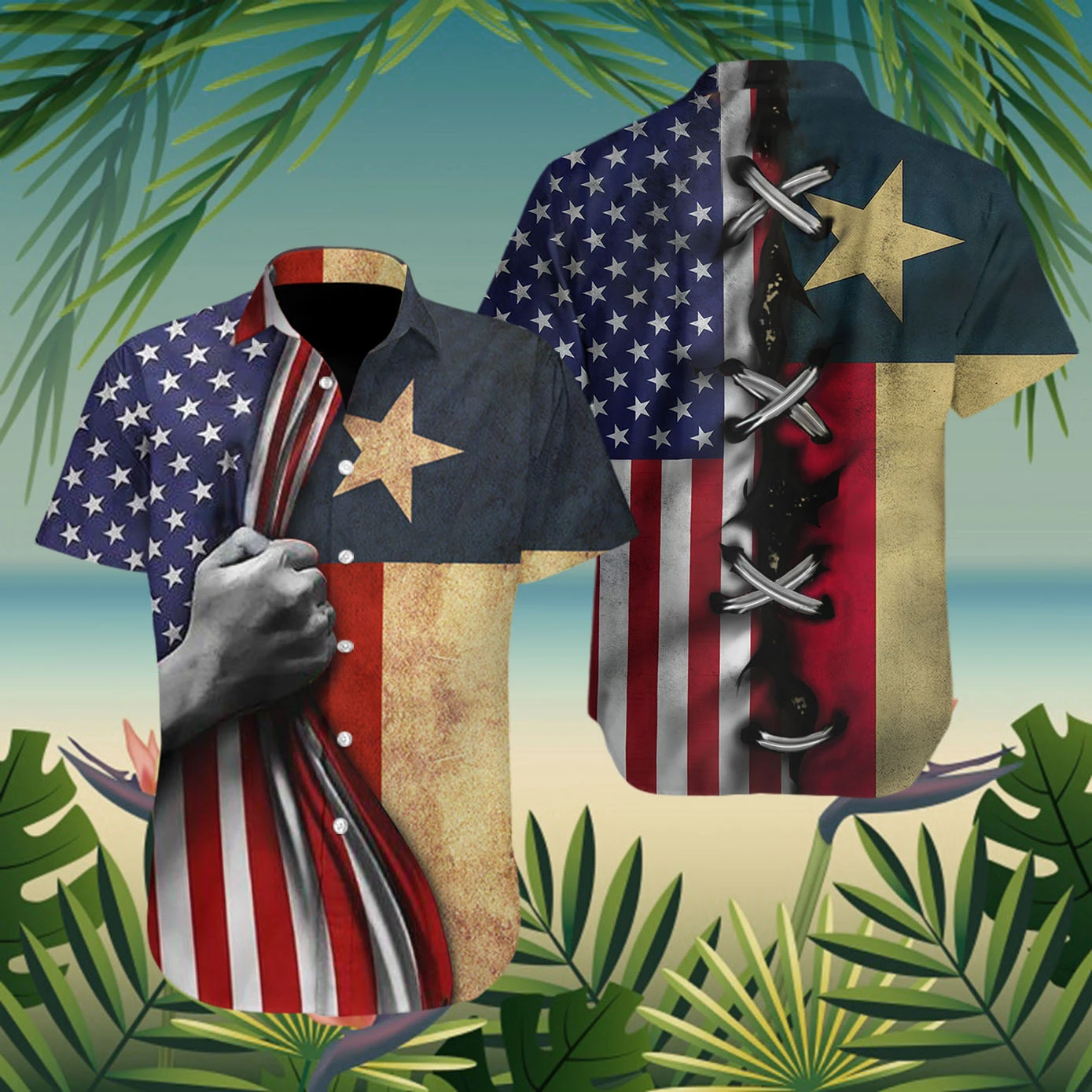 American Texas Hawaiian Shirt | Unisex | Adult | Hw6414