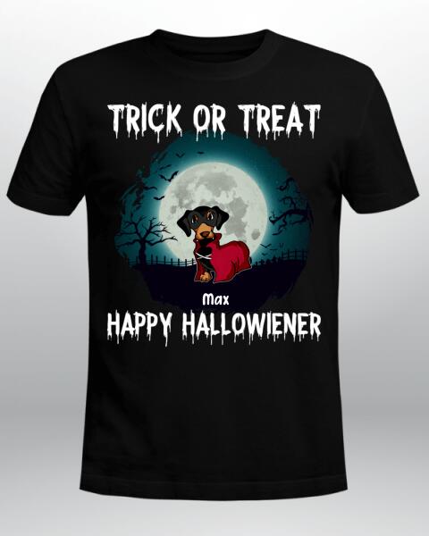 Personalized Hallowenier Trick Or Treat Dachshund Halloween T-Shirt Dog Lovers Halloween Gift Tee Shirt