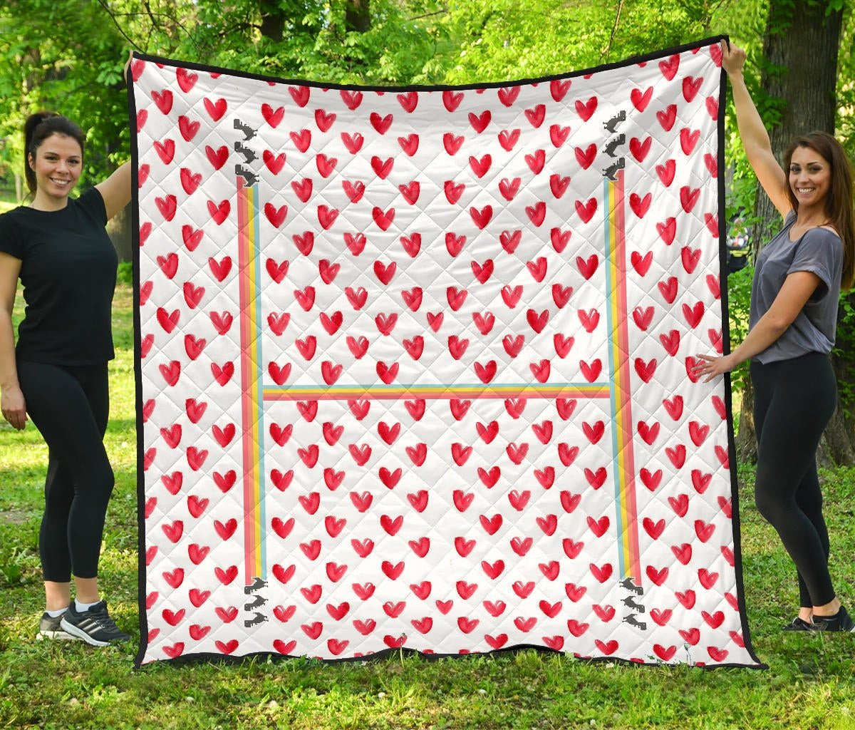 H-Appy Gg Dino Cute Red Heart Patterns Premium Quilt Blanket