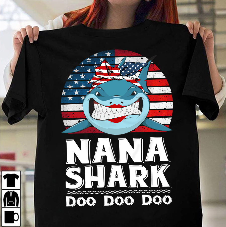 Apayprint – Nana Shark | Personalized T-Shirt, S – 5XL, White Grey Pink Blue Black