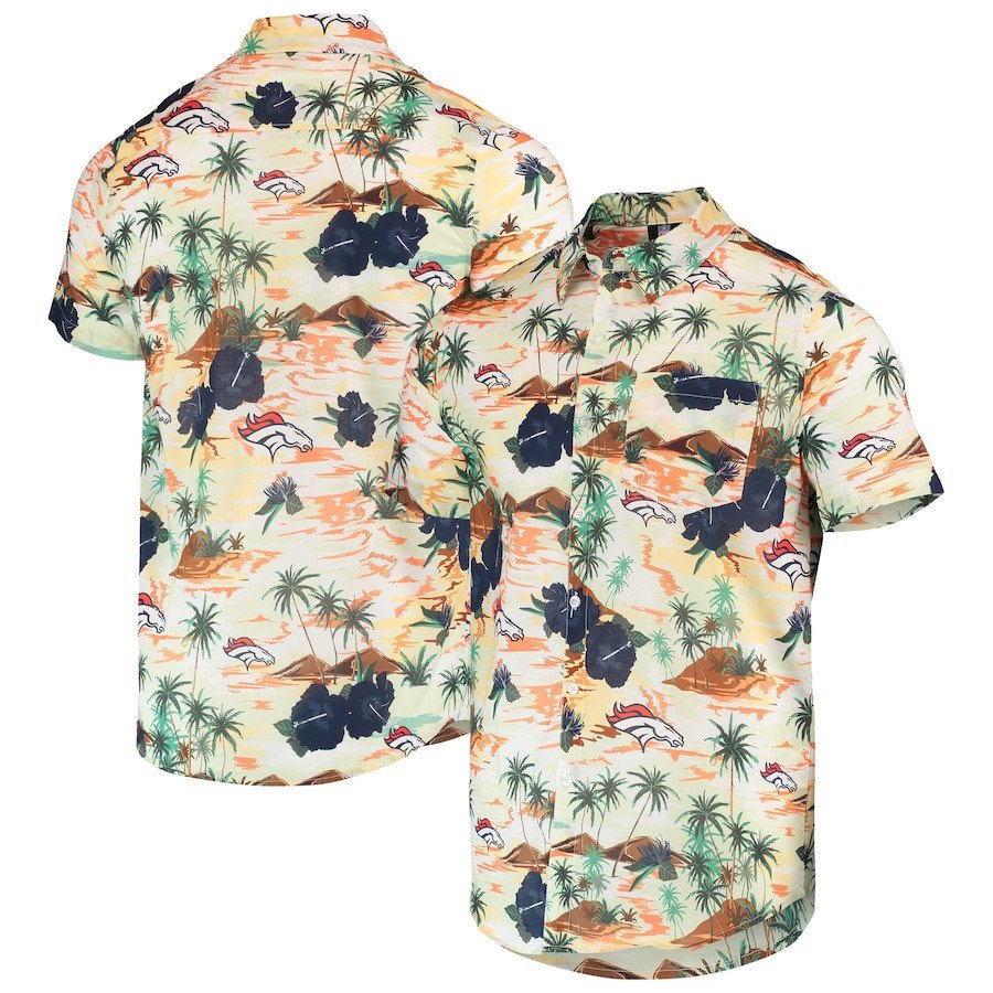 Denver Broncos Cream Paradise Floral Hawaii Shirt Ha44435