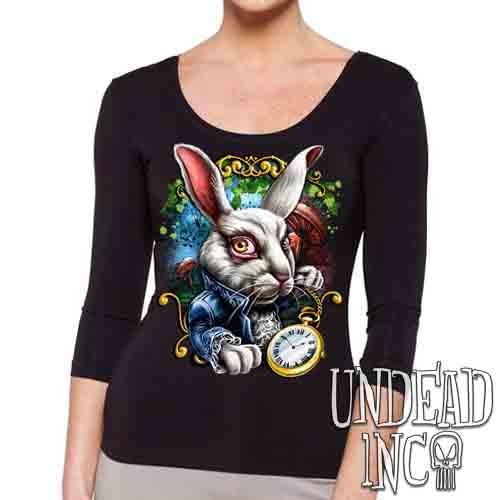 Alice In Wonderland White Rabbit – Ladies 3/4 Long Sleeve Tee