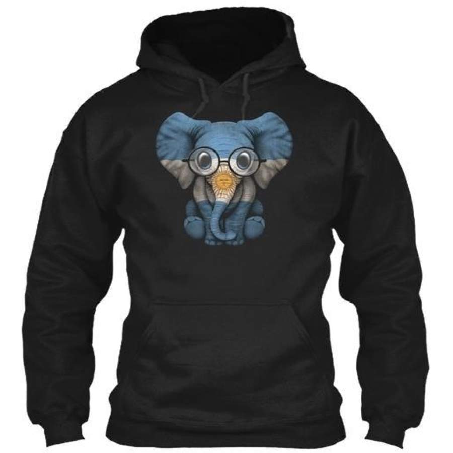 Baby Elephant With Glasses And Argentine Gildan Hoodie Sweatshirt