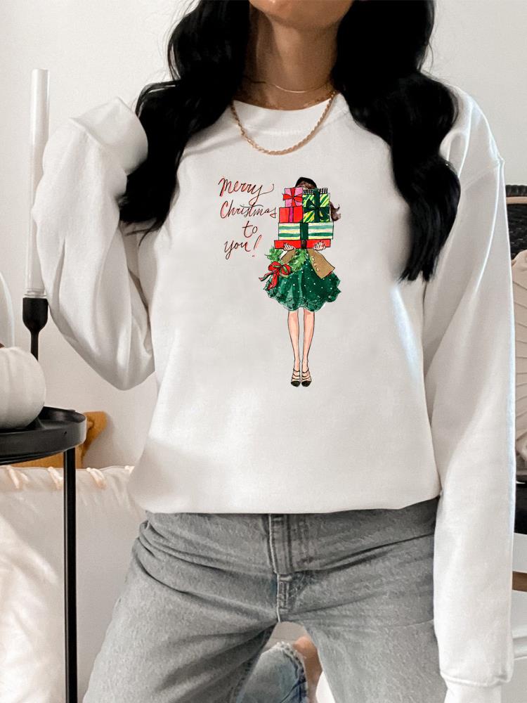 Clothing Merry Christmas Graphic Sweatshirts Lady Woman Plaid Cute Holiday 90s Hoodies Female Print Fashion Women Pullovers alx