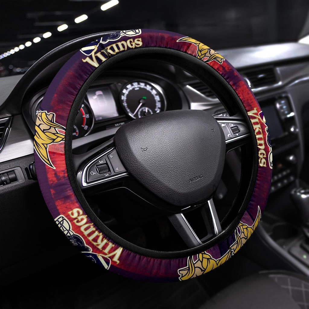 Minnesota Vikings American Football Team Viking Head Rugby Ball And Black Helmet Symbol Steering Wheel Cover