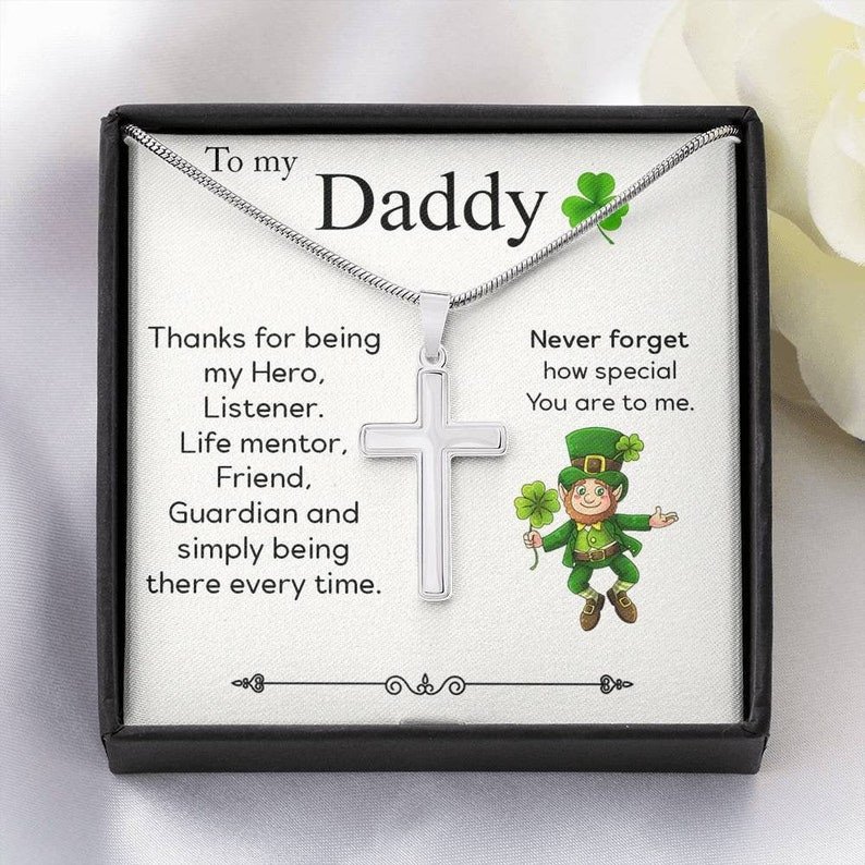 Patrick'S Day For Dad, Patty'S Day Gift For Daddy, Lucky St Patty Day, To My Daddy Cross Necklace, Daddy Gift, Father'S Day Gift
