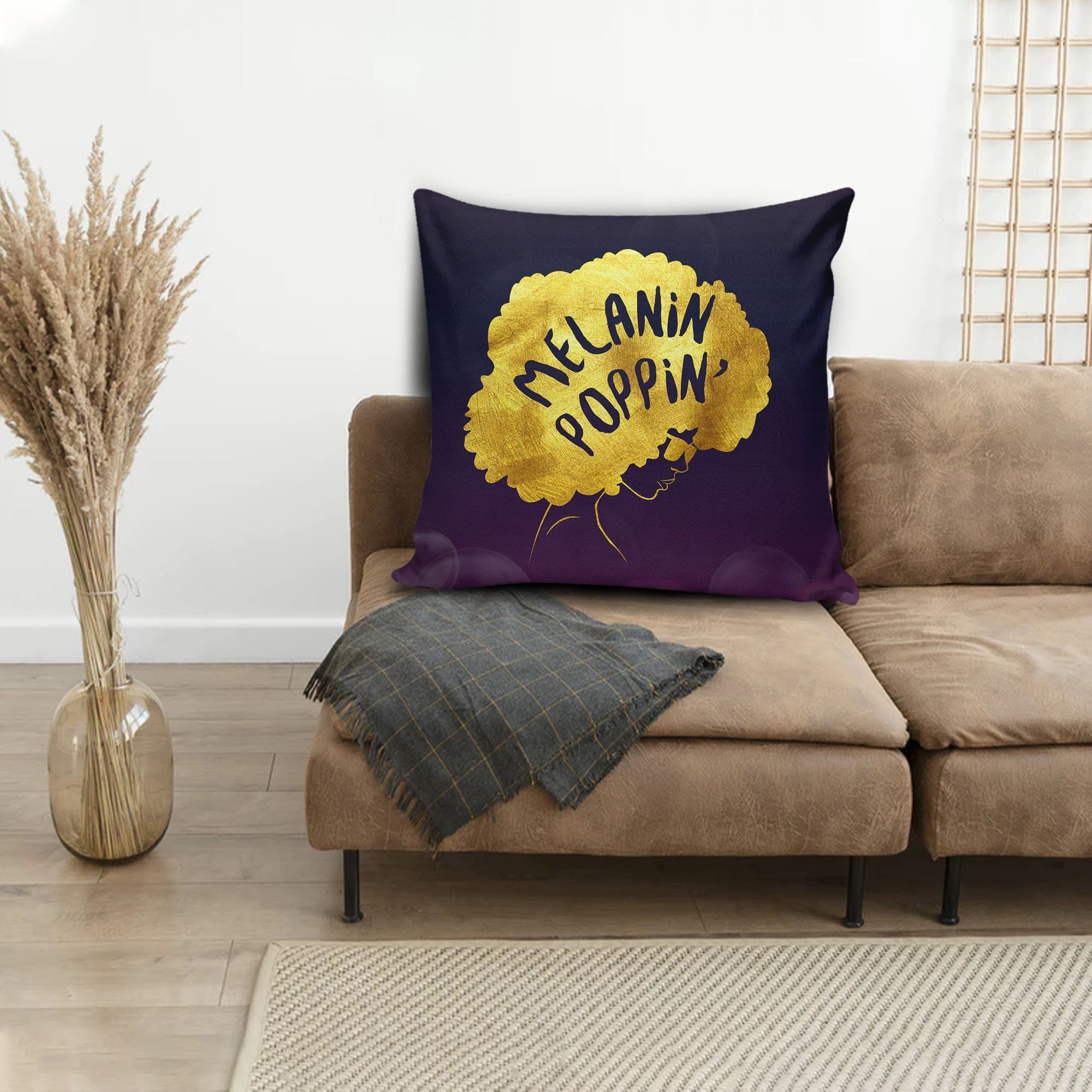 African American Throw Pillows Melanin Poppin’ Afro Girl Square Throw Pillow African Print Cushions