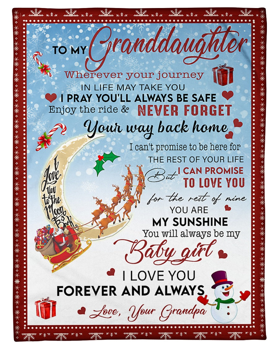 To My Granddaughter Your Way Back Home Christmas Blanket Gift For Granddaughter From Papa Birthday Gift Home Decor Bedding Couch Sofa Soft And Comfy Cozy