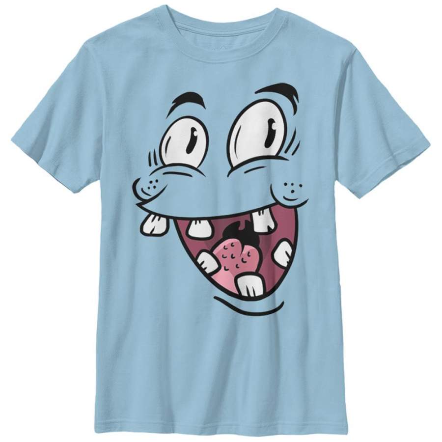 Lost Gods Boy’s Halloween Silly Monster Face  T Shirt Light Blue S