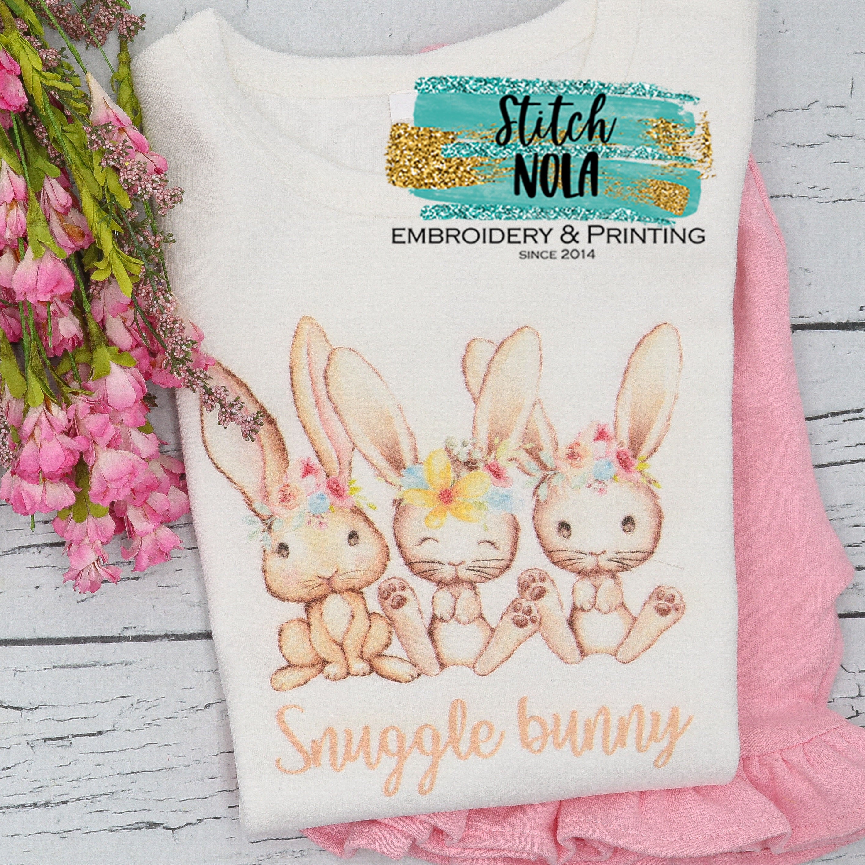 Personalized Easter Floral Rabbit Trio Printed Shirt