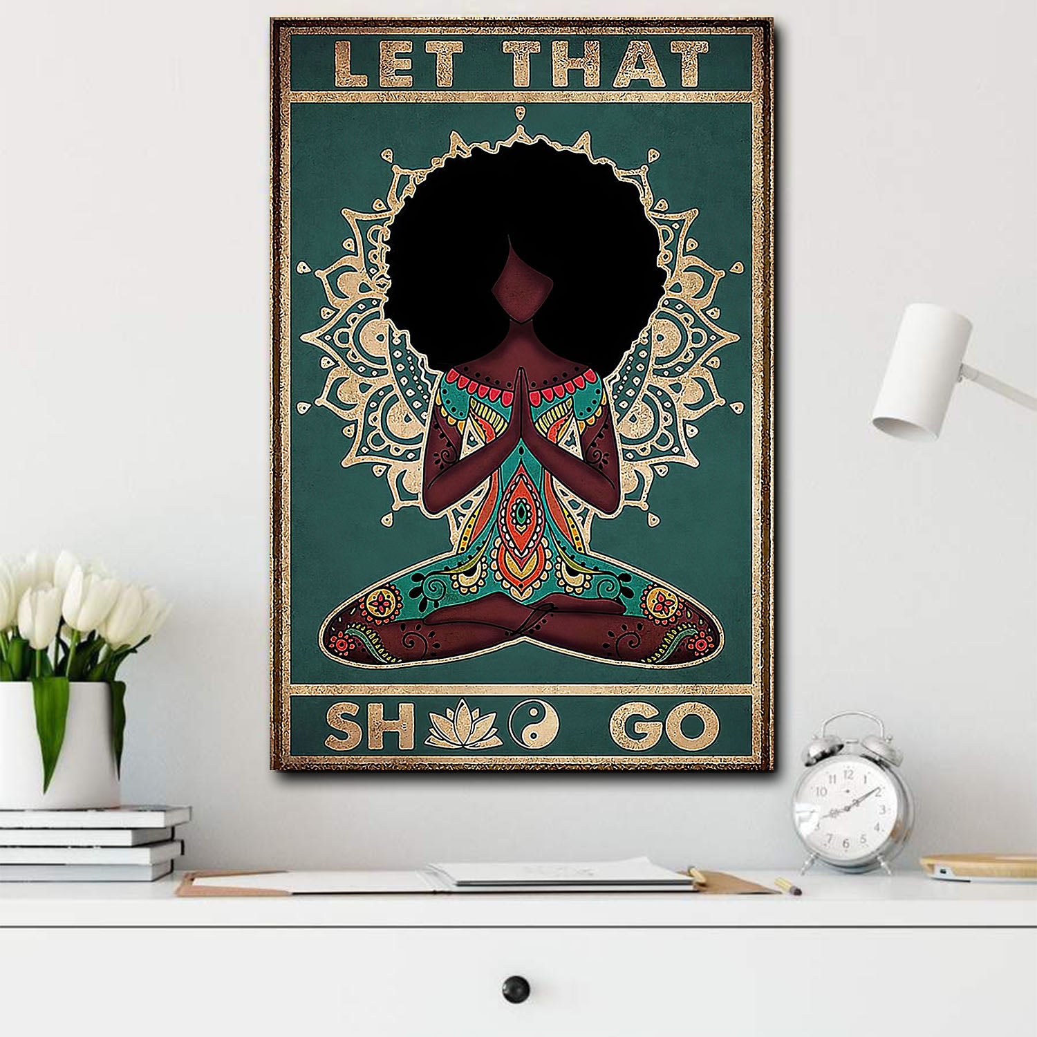 African American Magic Canvas Yoga Melanin Woman With Symmetrical Painting Home Decor