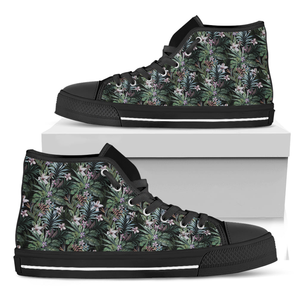 Vintage Tropical Floral Print Black High Top Shoes