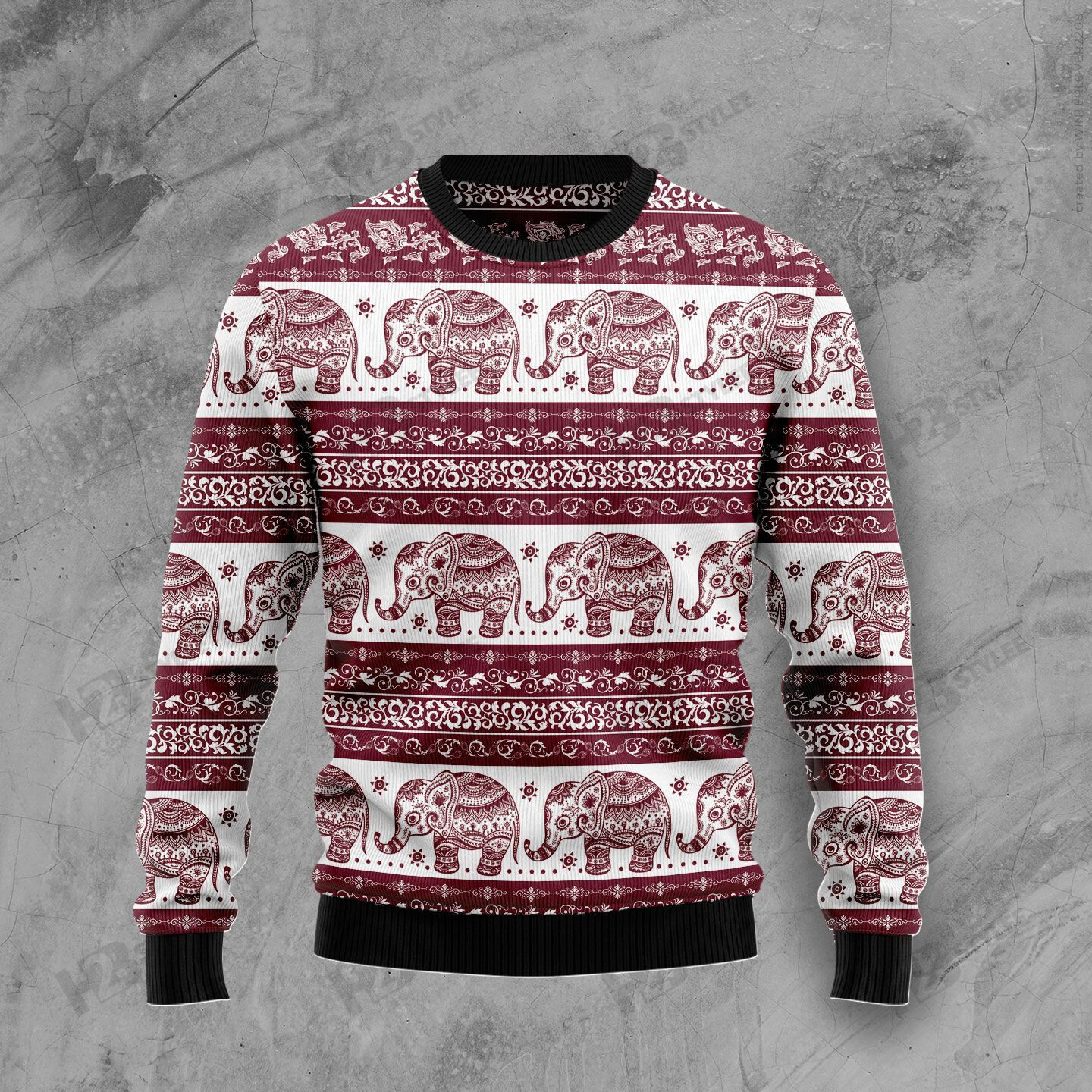 Red Elephant Mandala Christmas Ugly Sweater