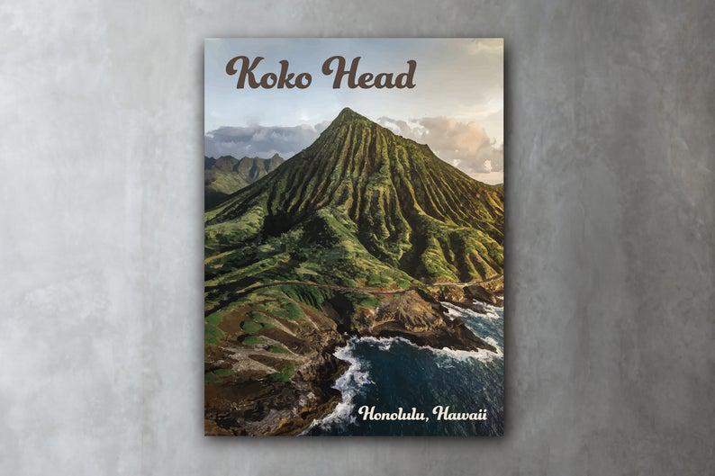 Poster Canvas Koko Head Unframed Graphic Illustration Poster/Honolulu Hawaii Travel Print Hiking Poster Wall Decor, Poster Gift Decor Home Decor Wall Art Visual Art