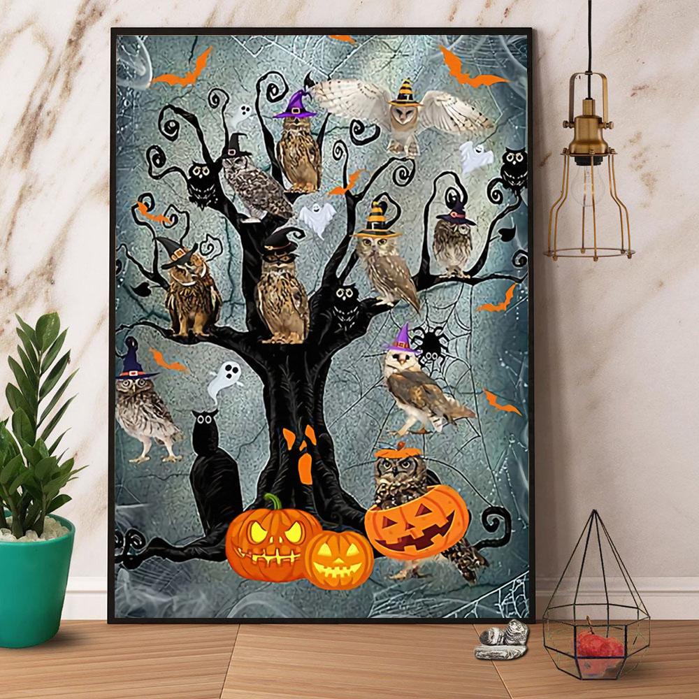 Halloween Owl Witch Canvas Poster Wall Art