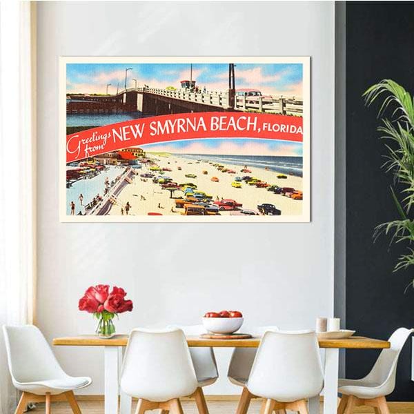 Canvas Wall Art New Smyrna Beach Florida Old Travel Souvenir Canvas Print Wall Art Home Decoration