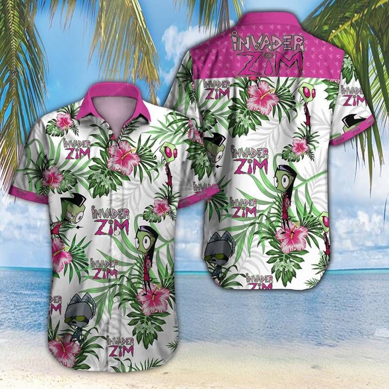 Invader Zim Hawaii Graphic Print Short Sleeve Hawaii Casual Shirt Ha36826