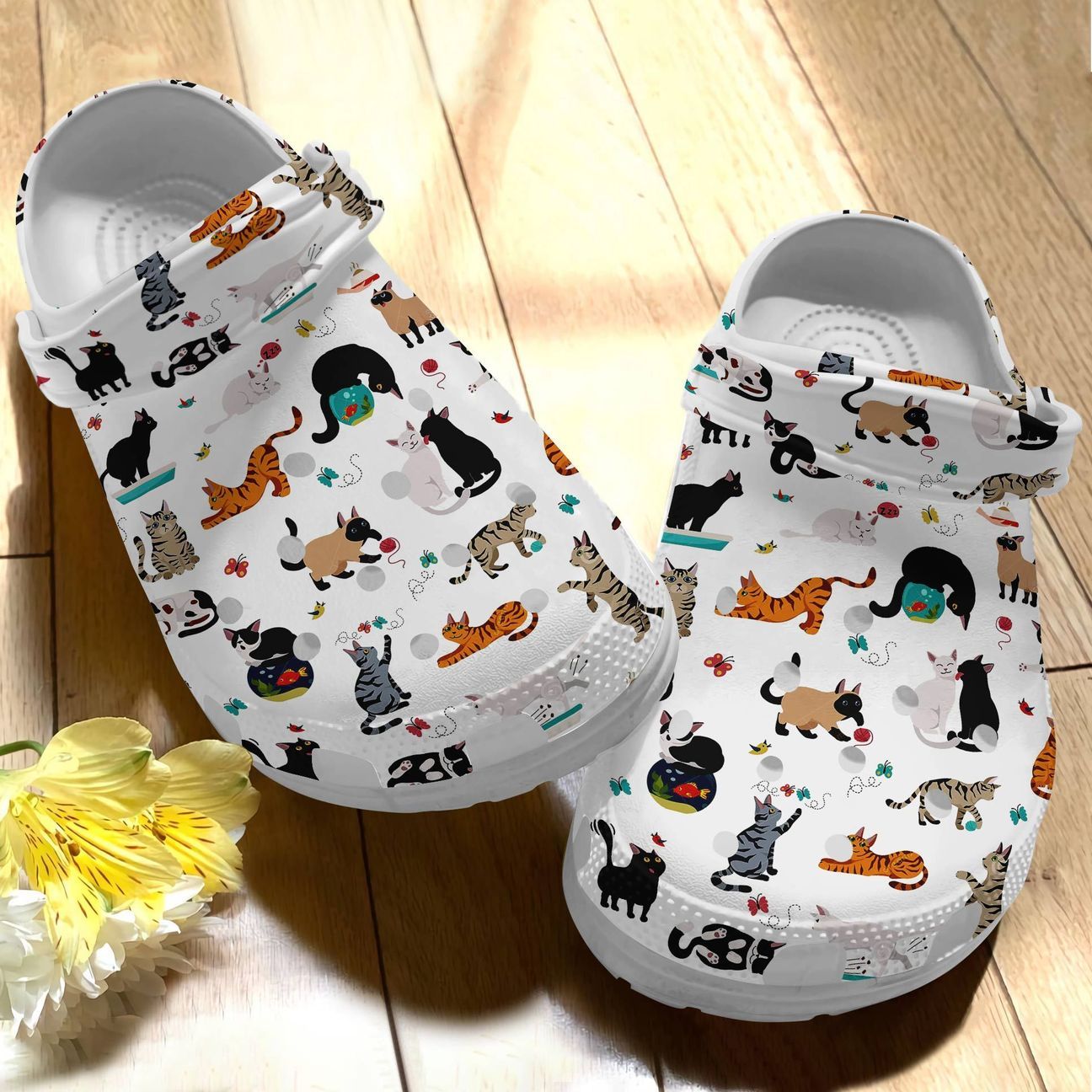 Cat Personalize Clog, Custom Name, Text, Fashion Style For Women, Men, Kid, Print 3D Whitesole Cartoon Cute Cat Pattern