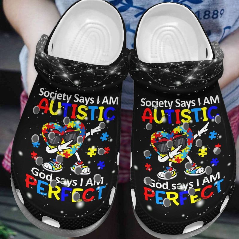 Autism Awareness Day Heart Dabbing Society Says I Am Autistic Puzzle Pieces Crocband Clog Shoes