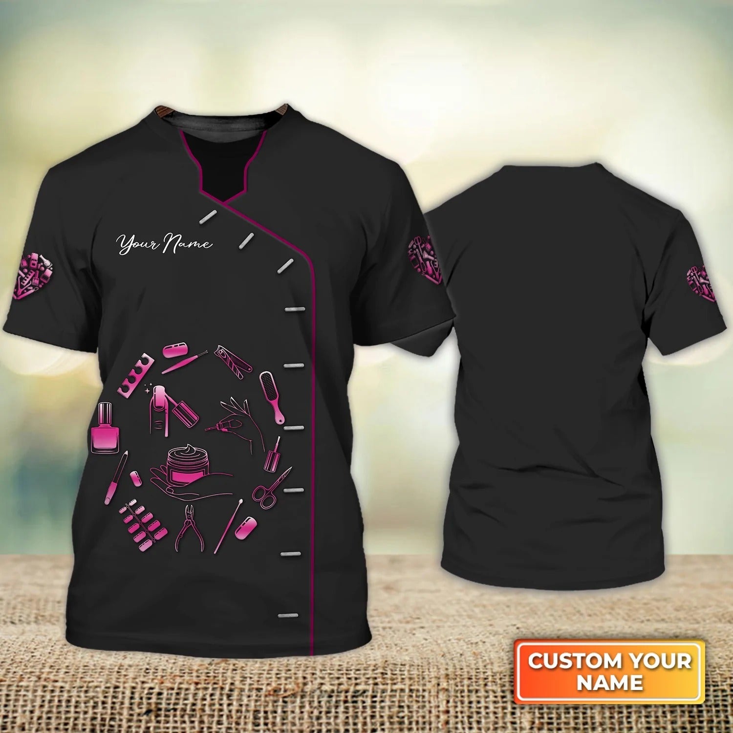 Custom Name 3D T Shirt Nail Technician Nail Spa Shirt Nail Tech Uniform