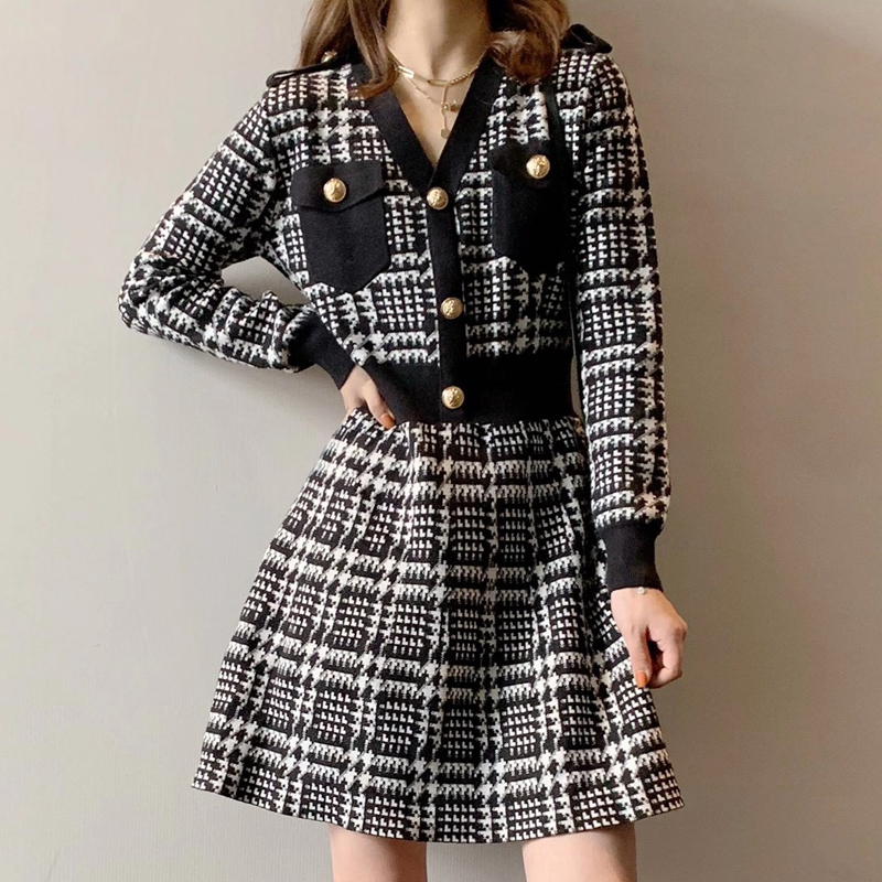 Women’s Knitted Suits Loose Spring Autumn New Sweater A-Word Skirt Two-Piece Sets Female Black Pink alx